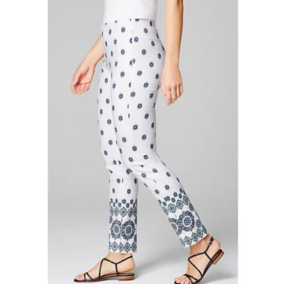 J.Jill Essential white and blue cotton stretch slim pants  size  14 - Picture 1 of 13